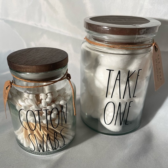Rae Dunn Cotton Balls & Cotton Swabs Glass Storage Jars - Picture 1 of 7
